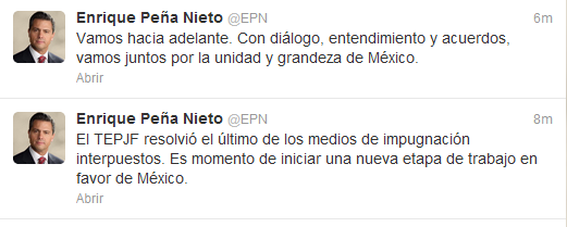 En twitter Peña Nieto llama a la conciliación