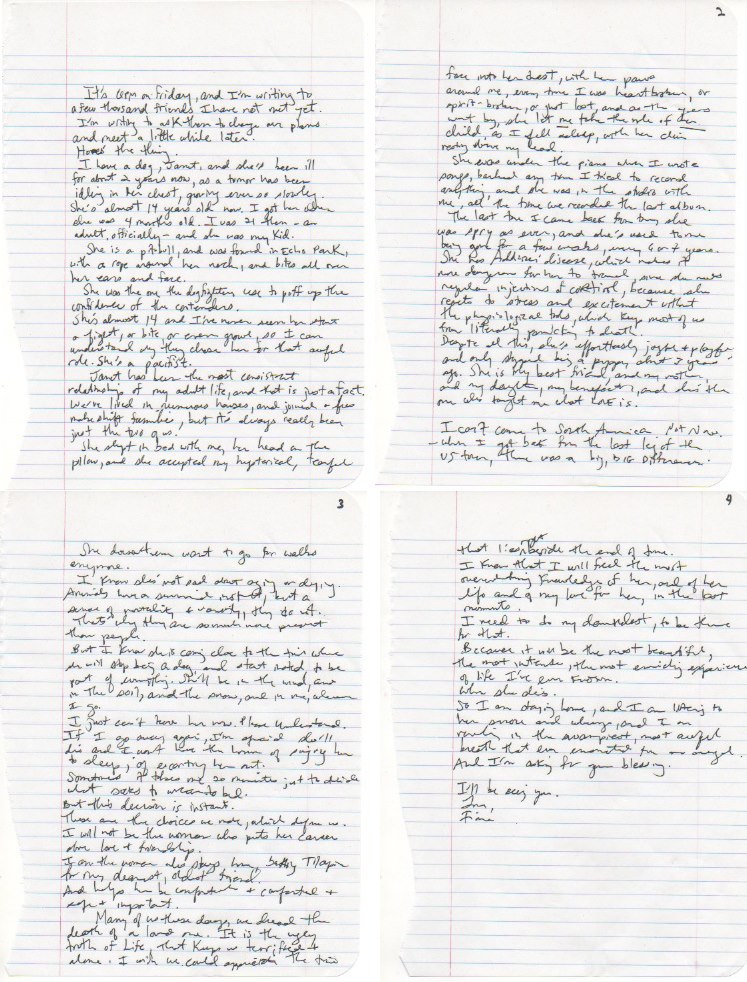 Carta que escribió Fiona Apple a sus fans