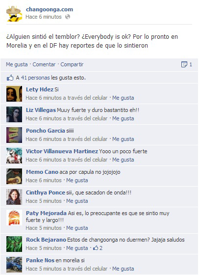 temblor reacciones changoonga