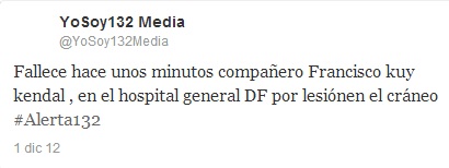 Declara #YoSoy132 fallecido a herido de San Lázaro, posteriormente lo desmienten, se encuentra estable
