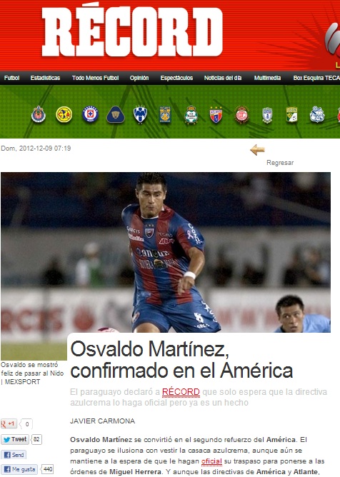 Confirman traspaso de Osvaldo Martínez al América