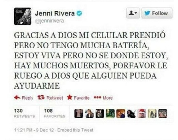 Publican foto de restos humanos del accidente de Jenni Rivera