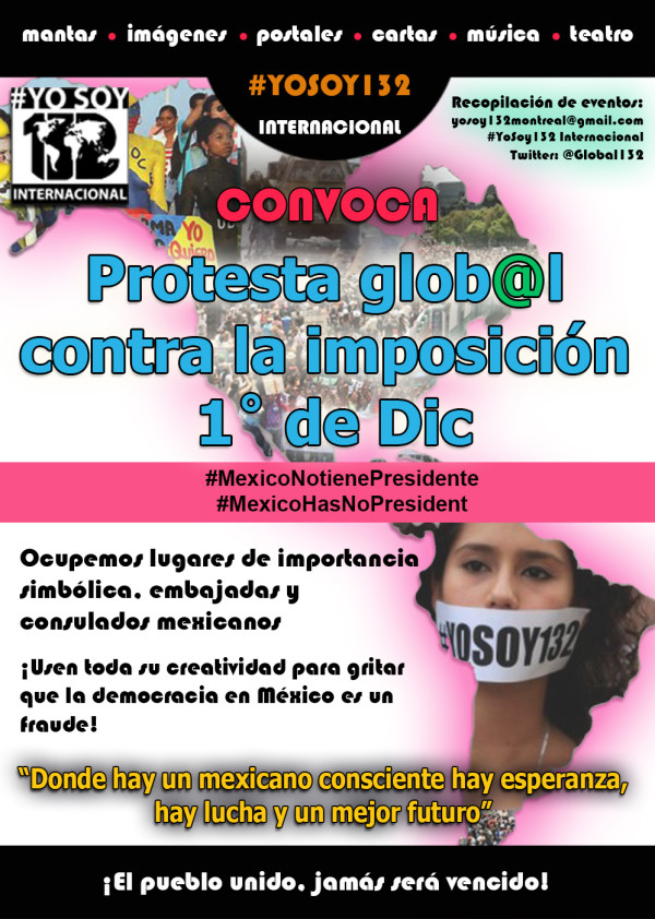 #YoSoy132 convoca a protesta global este 1 de diciembre