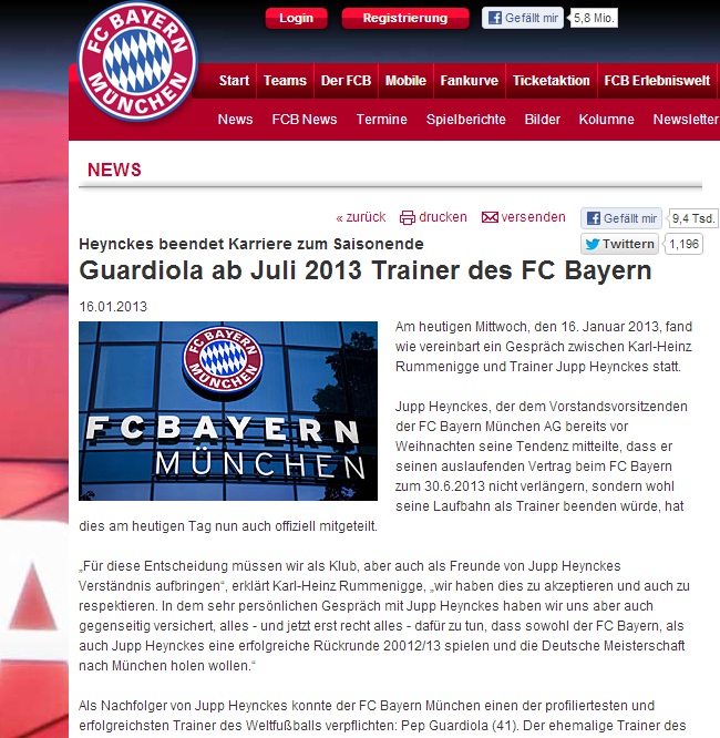 Pep Guardiola, nuevo director técnido del Bayern Munich