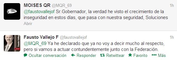 Responde Fausto Vallejo a tuiteros esta noche