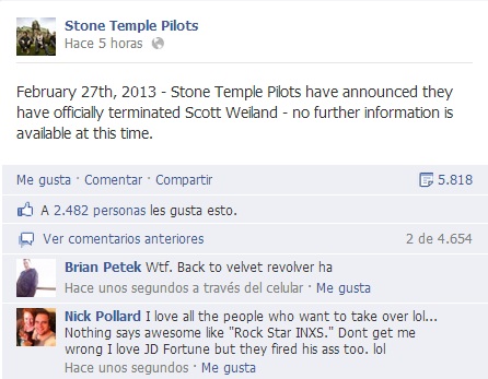 Scott Weiland fuera de los Stone Temple Pilots (de nuevo)