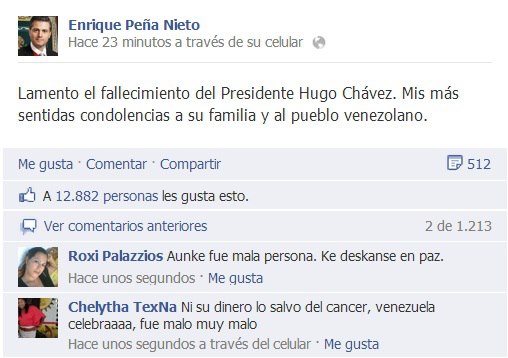 peña nieto hugo chávez condolencias