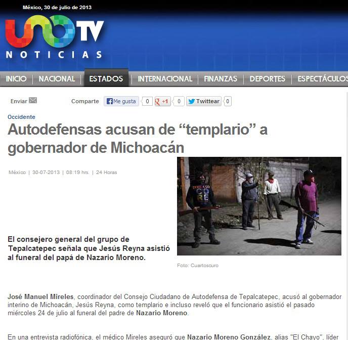 Michoacán Reyna acusado Templarios
