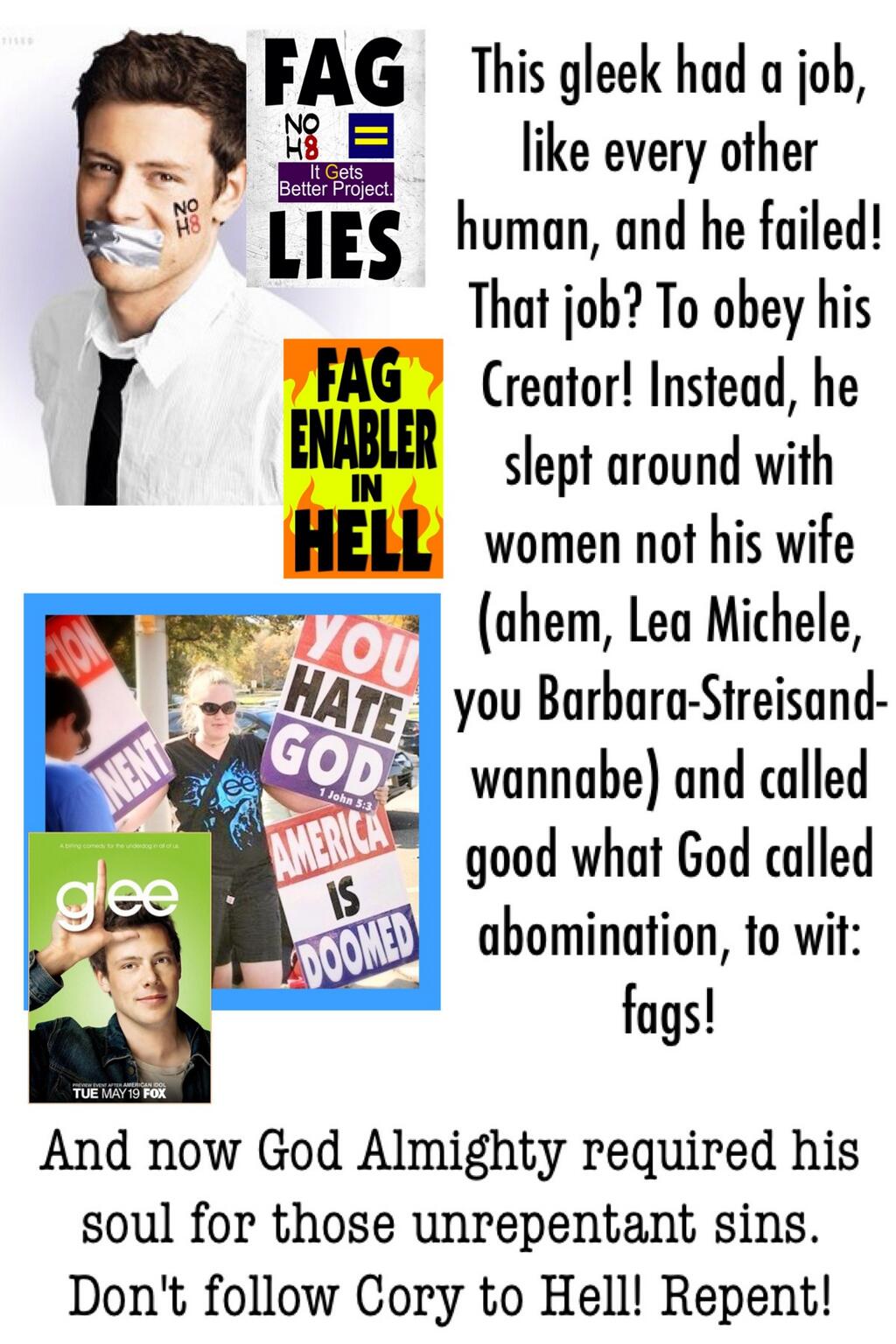 iglesia bautista Westboro Cory Monteith Lea Michele