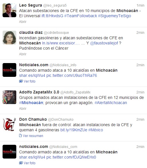 Twitter Michoacán ataques