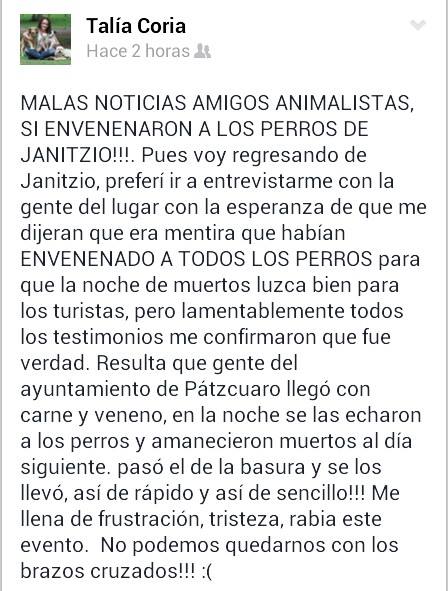talia coria perros janitzio envenenados