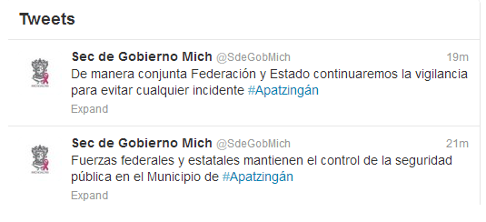 tuits secretario de gobierno apatzingan enfrentamiento