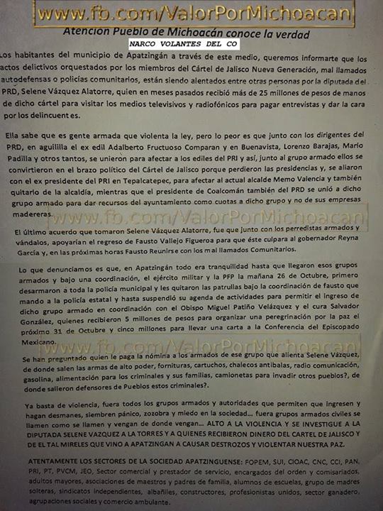 comunicado caballeros templarios apatzingán vs selene vázquez