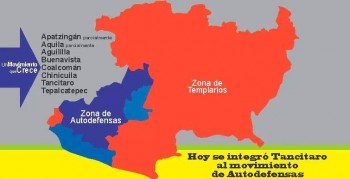 Mapa elaborado por las autodefensas difundido en redes sociales sobre su avance territorial