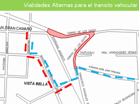 Vías alternas por obras en Camino de los Gatos a la colonia Vista Bella en Morelia