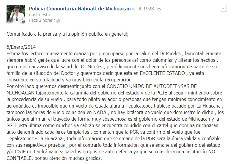 Comunicado Policía Comunitaria Mireles