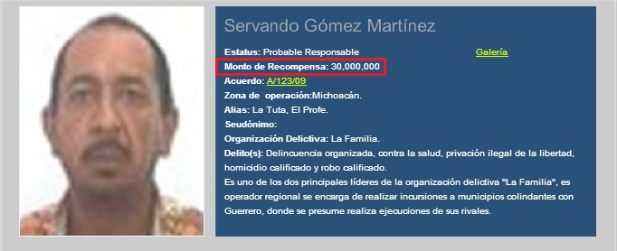 La Tuta recompensa PGR