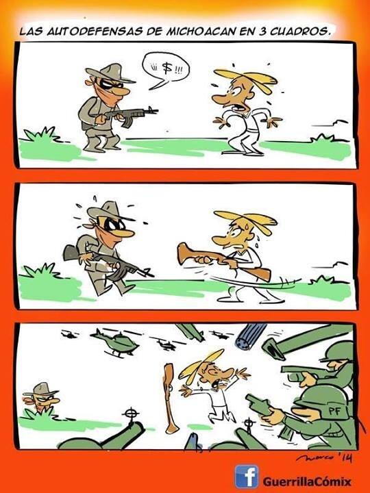 autodefensas vs militares apoyar narcos michoacan caricatura