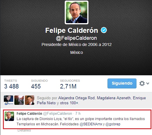 templarios tuit felipe calderon captura el tio