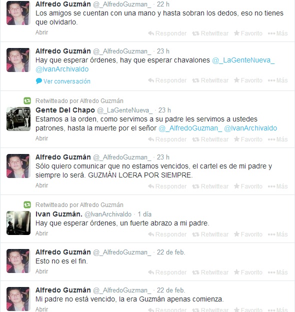 tuit Alfedo Guzmán hijo del Chapo
