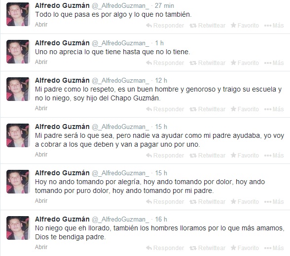 tuit Alfedo Guzmán hijo del Chapo
