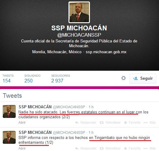 Michoacán tingambato no enfrenta,ientos ssp 12 abril