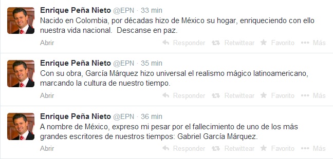 Peña Nieto pésame Gabriel García Márquez