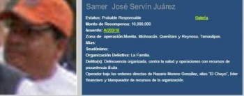 Samer José Servín Juárez Los Caballeros Templarios recompensa