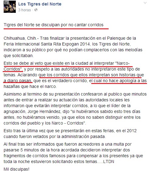 tigres del norte chihuahua fb censura