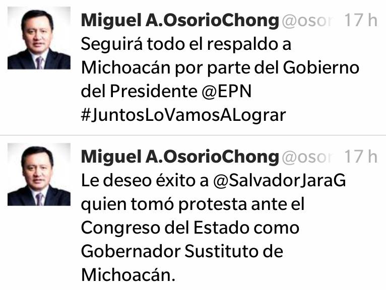 Osorio Chong apoyo a Michoacán