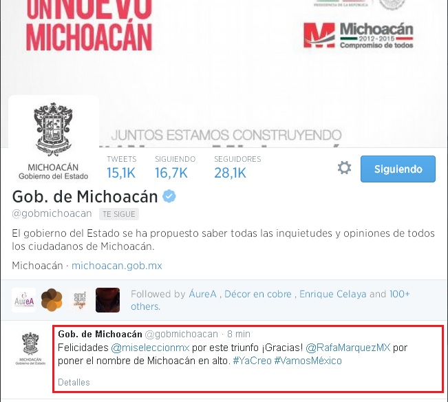 gobierno mchoacán felicitación selección mexicana