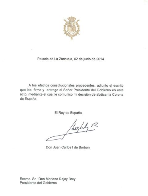 rey de españa abdica carta