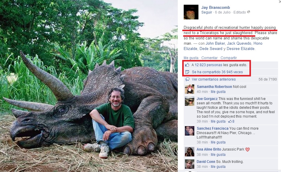 dinosaurio cazador spielberg fb post