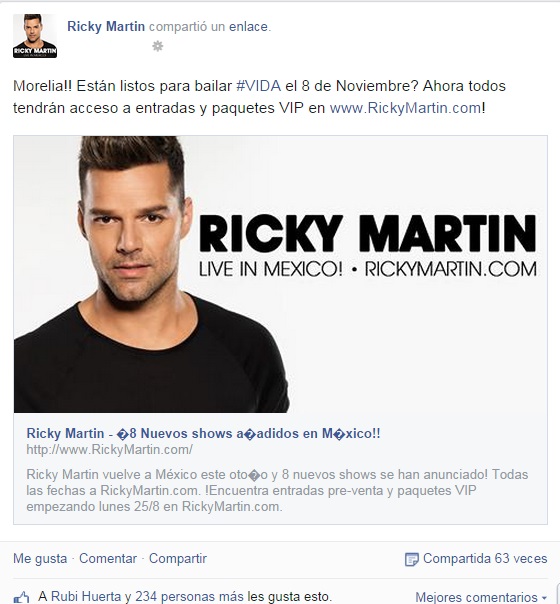 Ricky Martin venta de boletos Morelia