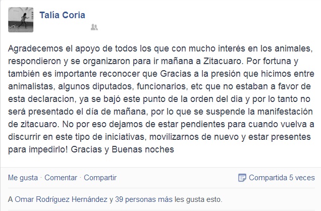 Talía Coria Facebook cancelación de manifestación en Zitácuaro