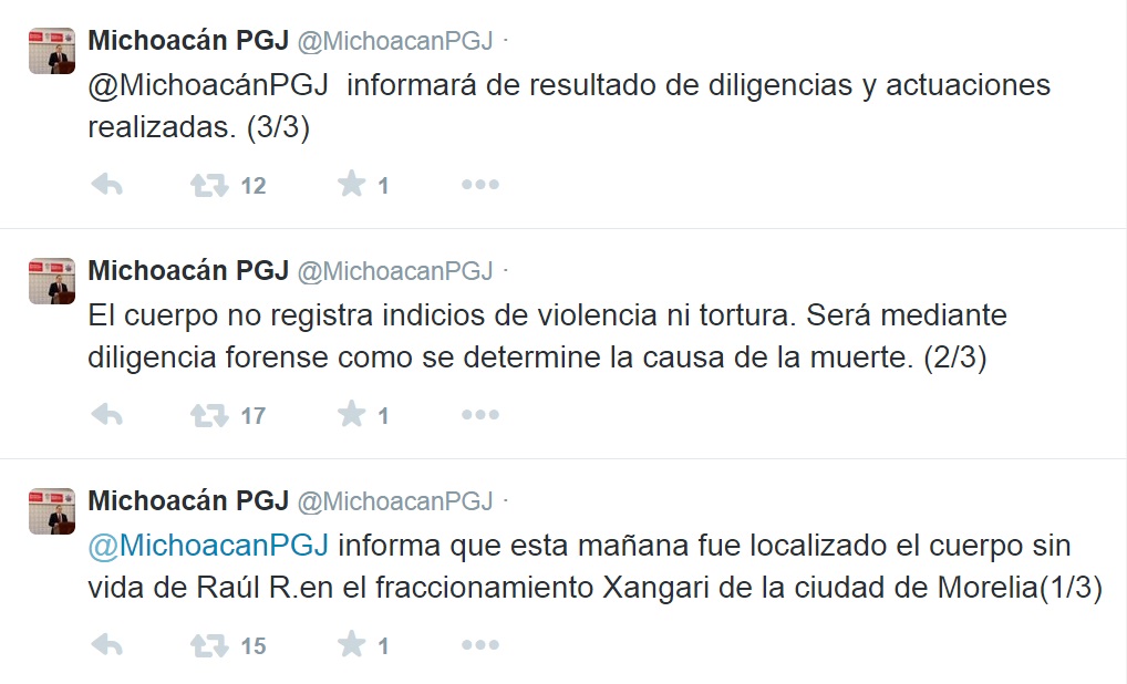 Procu de Michoacán tuits reportero gráfico Raúl López
