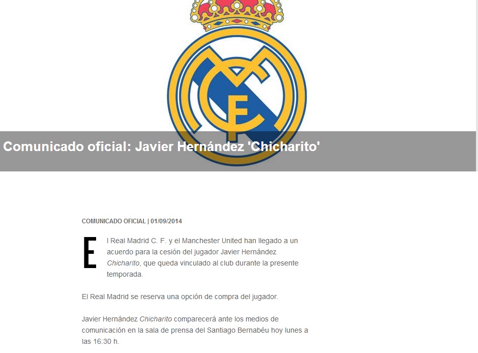 comunicado Chicharito al Real Madrid