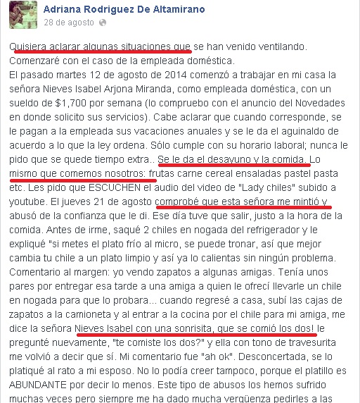 Extracto del post de la señora Rodríguez