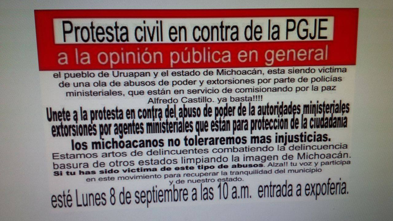 protesta en Uruapan contra PGJE