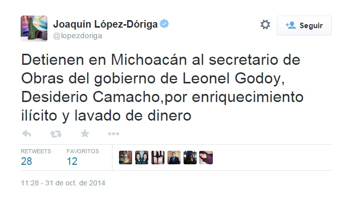 López-Dóriga detención de Desiderio Camacho PRD Michoacán Leonel Godoy