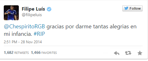 Felipe Luis en su cuenta de twitter