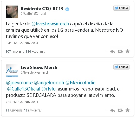 calle 13 venta de playeras normalistas ayotzinapa tuits