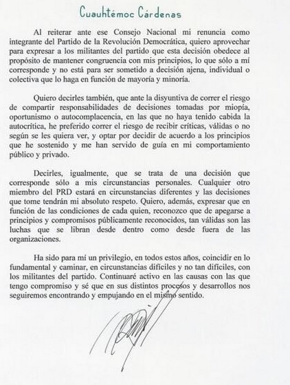 cuahutemoc cárdenas renuncia oficio 2