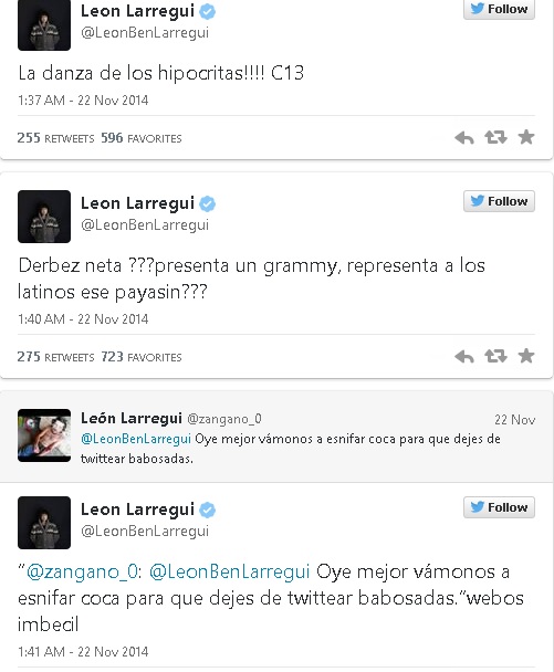 león larregui vs latin grammys tuits