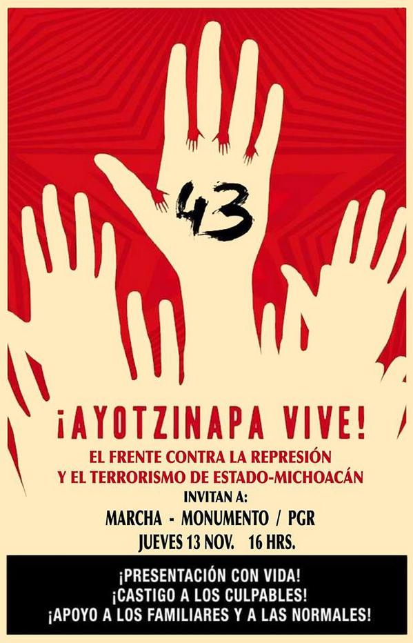manifestación morelia aoytzinapa 13 noviembre convoca frente vs reprs y terror de edo