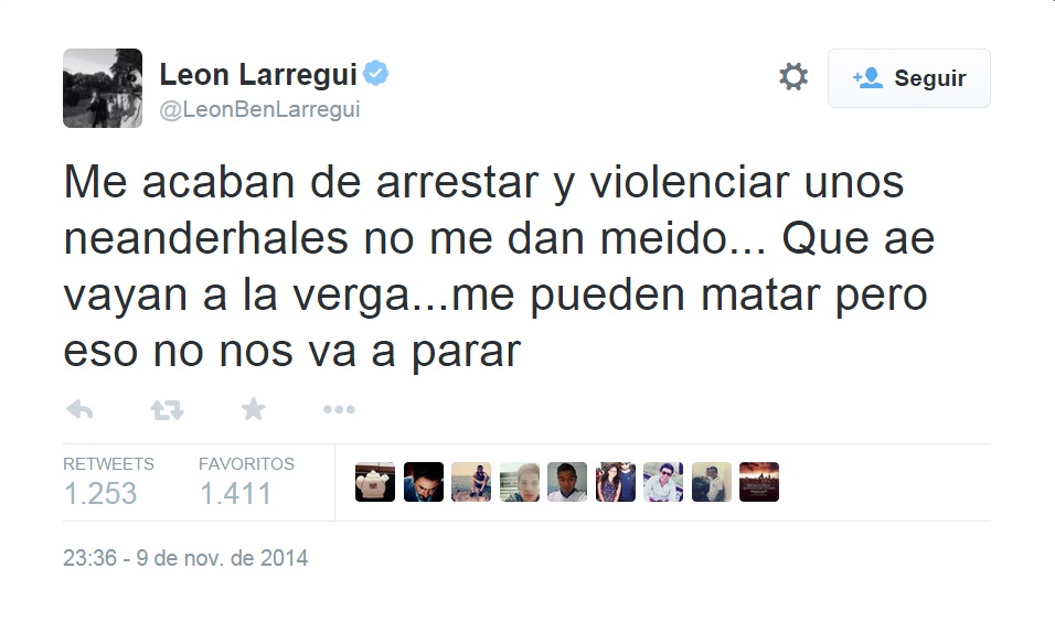 tuit León Larregui vocalista de Zoé arresto