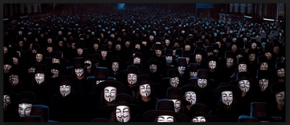 v de vendetta escena personas mascara