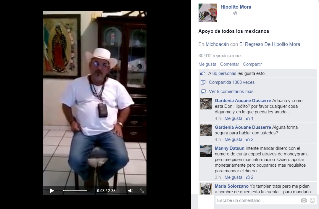 Hipólito Mora pide ayuda económica a través de video