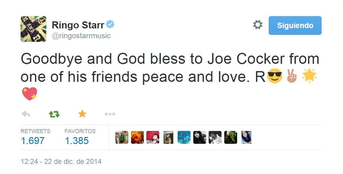 Ringo Starr tuit a Joe Cocker