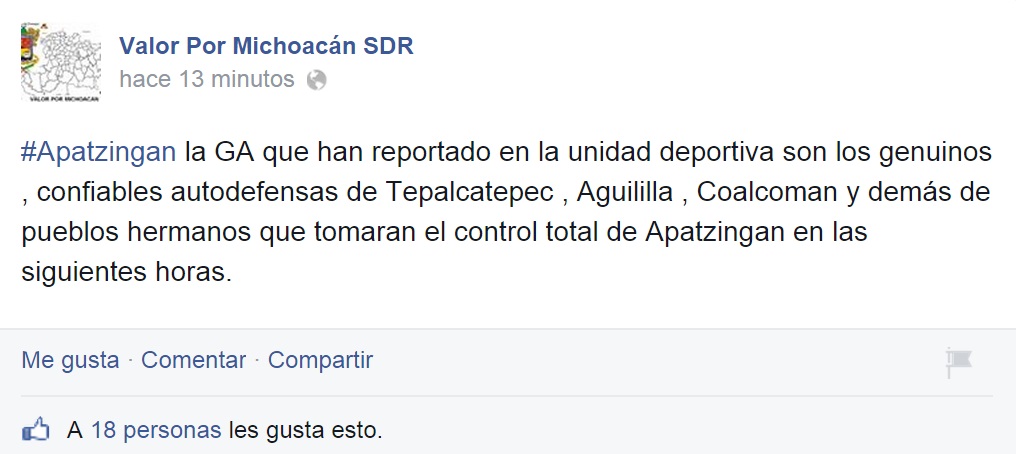 Valor Por Michoacán tomarán control de Apatzingán diciembre 2014 2